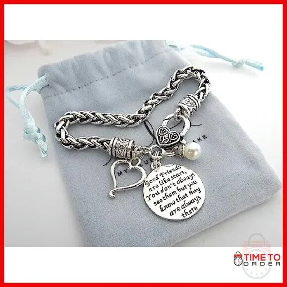Stainless Steel Sister Charm Bracelet with Pearl Heart Gift - Picture 5 of 5